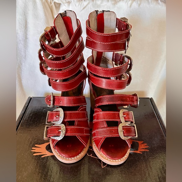 Shoes - Freebird Brooklyn Red Women’s Red Strappy Buckle Sandals -